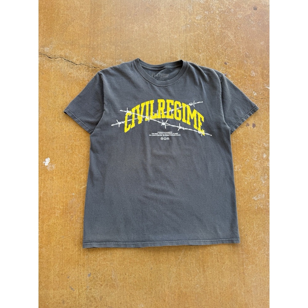 Civil Regime Blooming Through Chaos Gray Y2K Streetwear Barbwire T-Shirt (M)